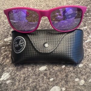 Ray-Ban Women's Pink Frame Sunglasses with Purple Mirrored Lenses